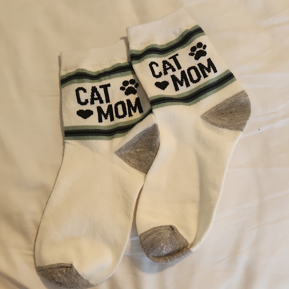Cat Mom Socks - White and Gray